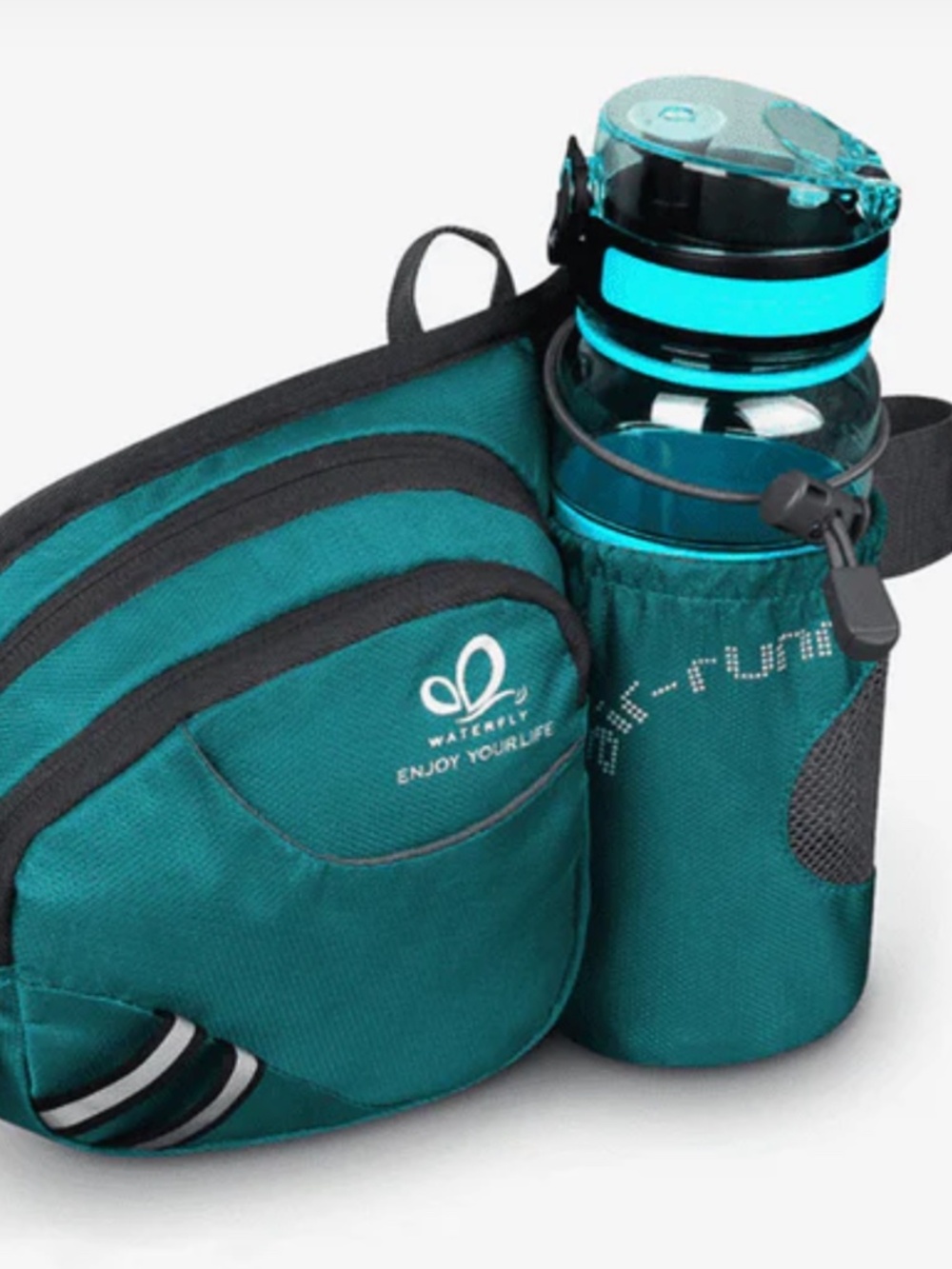 WATERFLY Fanny Pack Waist Bag Water Bottle Holder Walking  Running Hiking TEAL